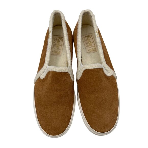Keds Women's Slip On Leather size 8.5 Suede Brown Sherpa Lined - Picture 2 of 7